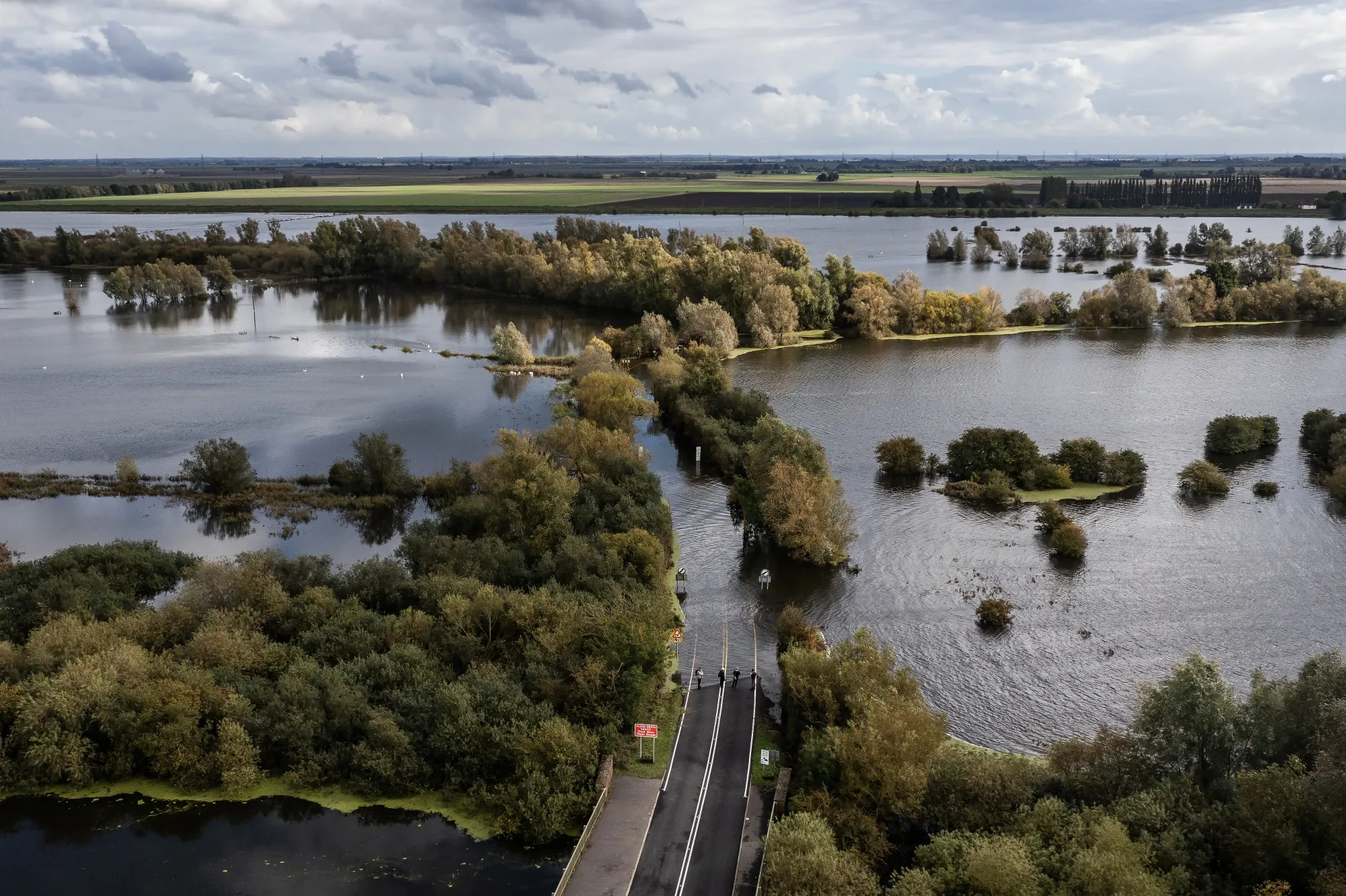 Floodwaters submerging the A1101 in Norfolk on Oct. 8.