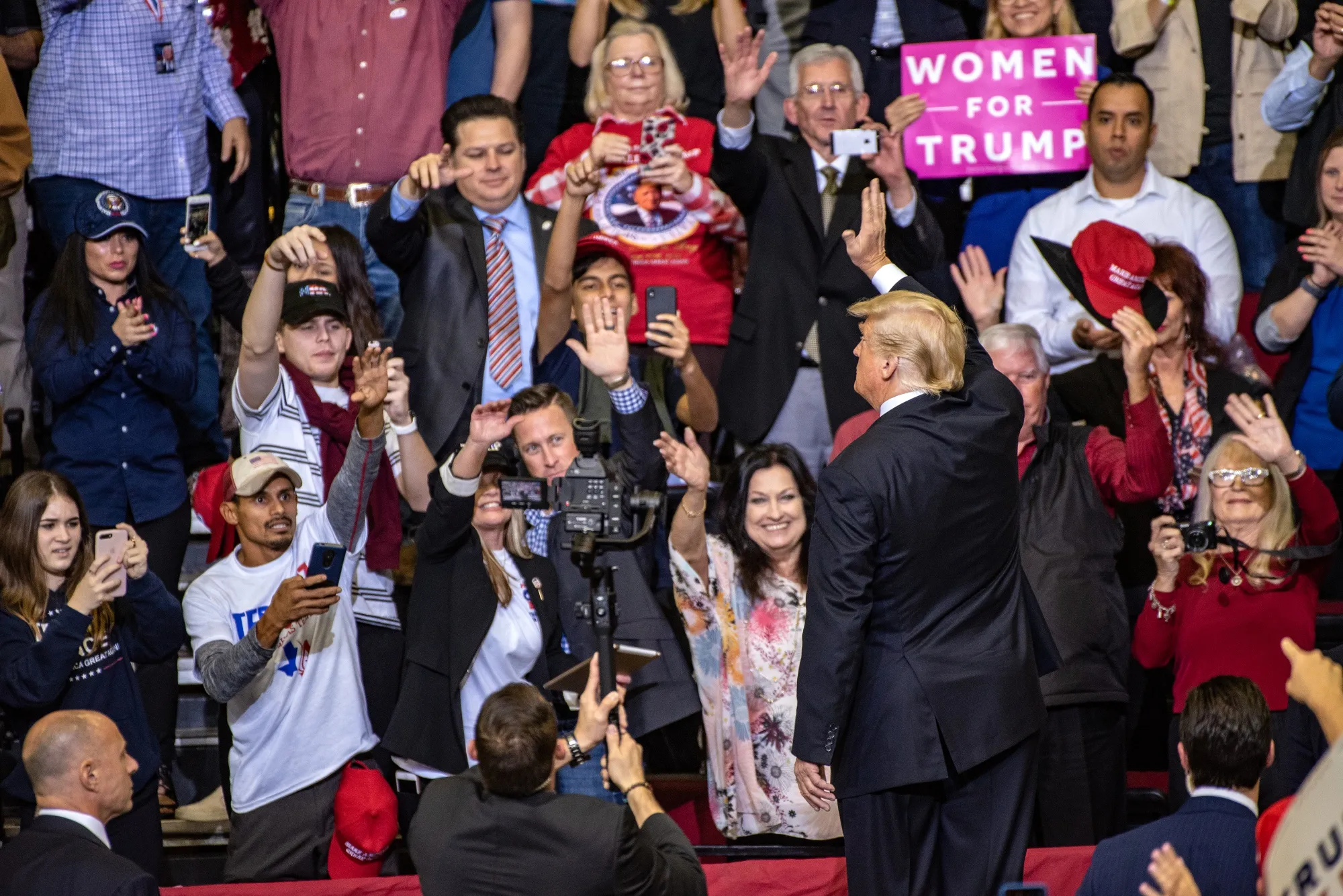 Donald Trump waves to the audience during a campaign rally in Houston, Texas on Oct. 22.
