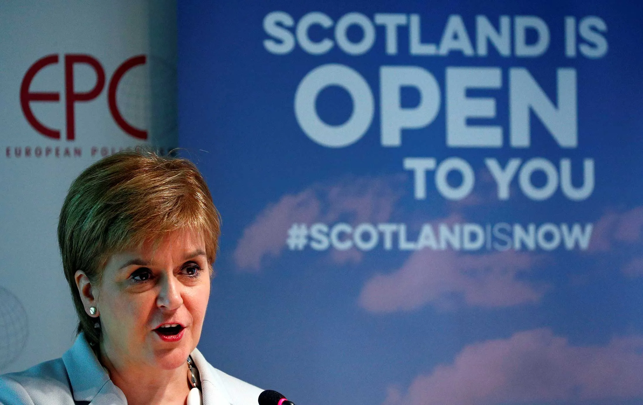 Scottish&nbsp;First Minister Nicola Sturgeon delivers a speech on post-Brexit relations between Scotland and the EU, in Brussels on June 11.