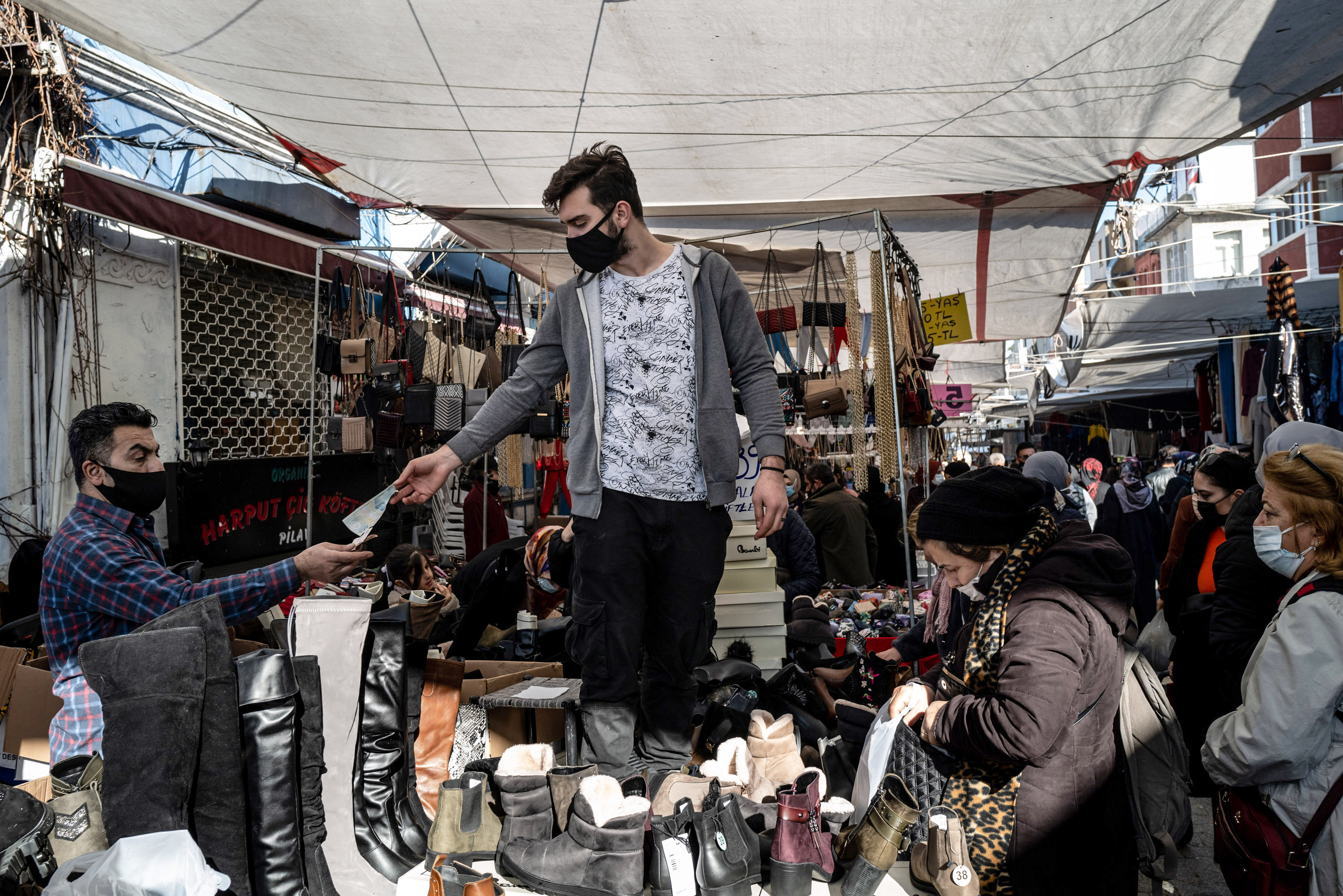 People shop at a market in Istanbul&nbsp;on Feb. 2.&nbsp;