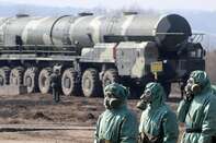 Russian soldiers wear chemical protectio