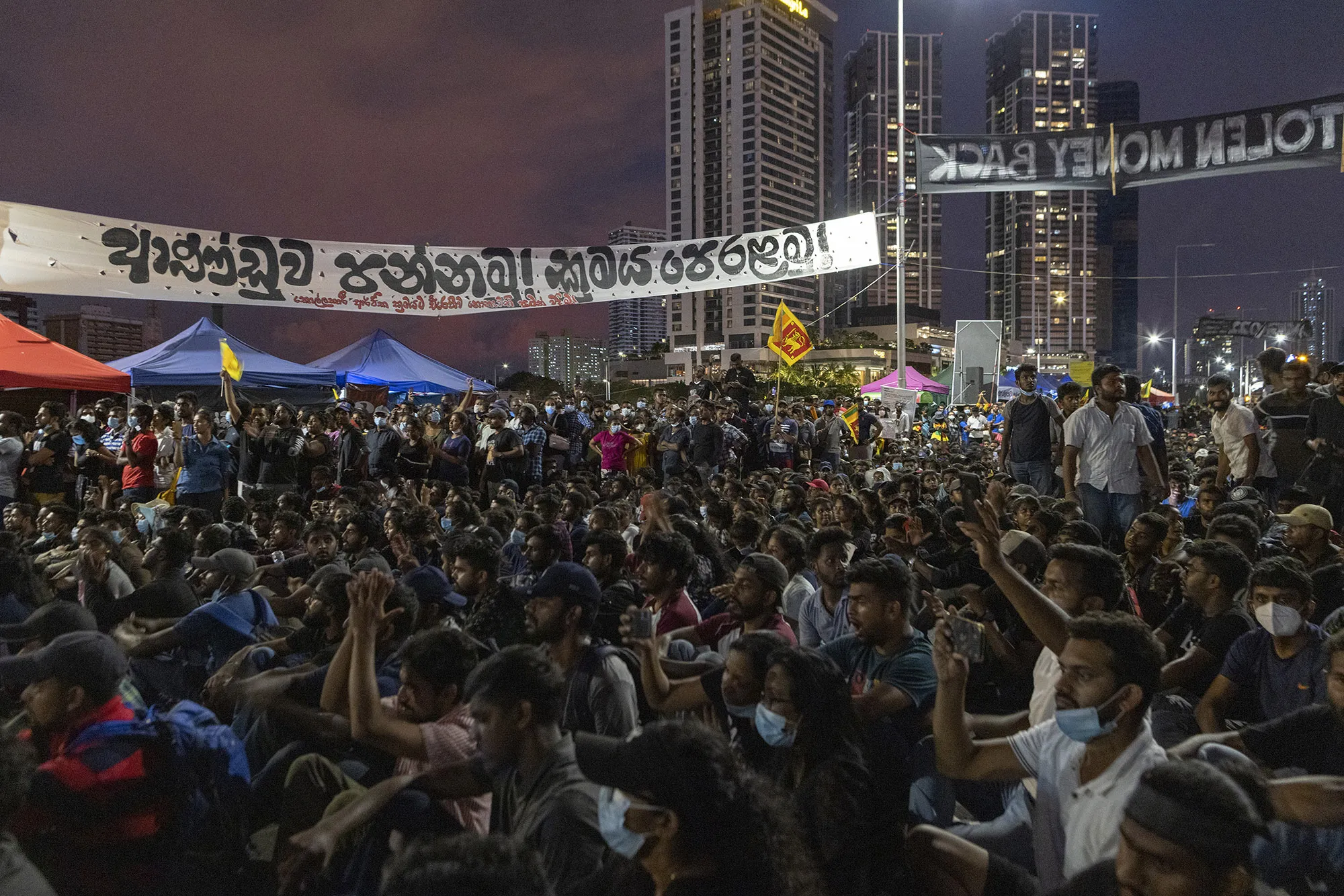 Sri Lankan university students protest outside the president’s office amid the country's ongoing economic and political crisis, in Colombo, April 24.