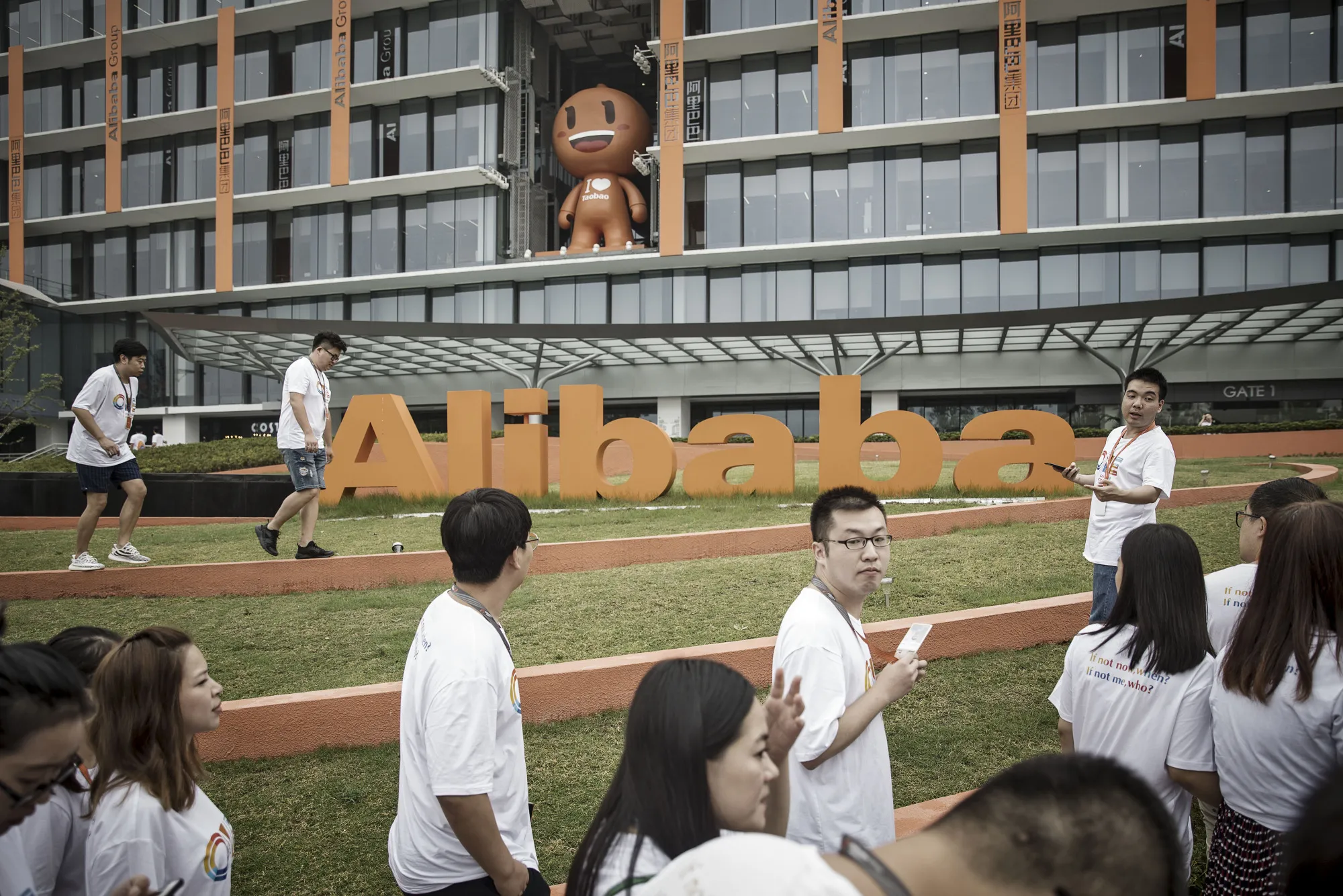 Employees and visitors at Alibaba's headquarters in Hangzhou, China.
