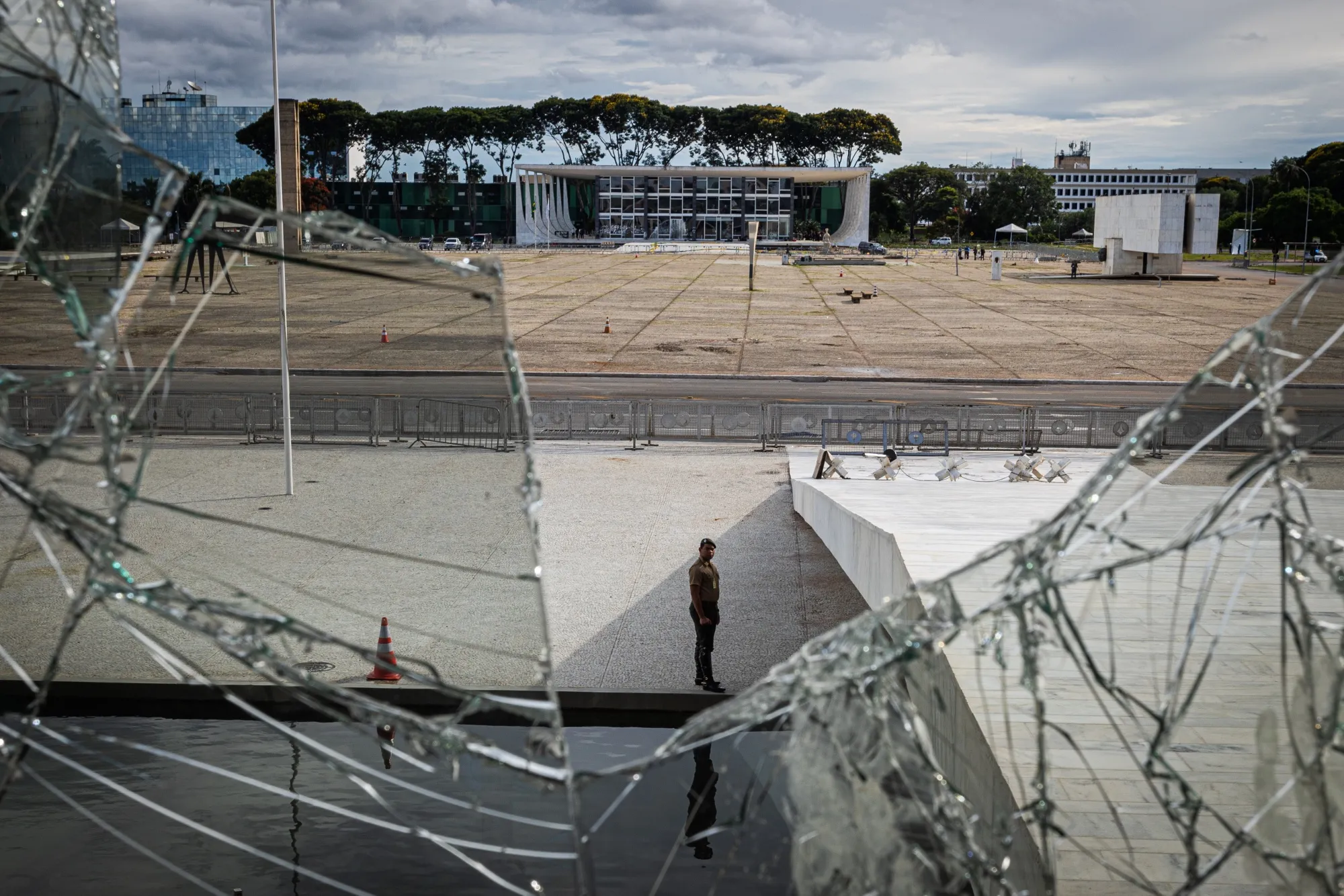 Broken glass at the Planalto Palace following attacks on government buildings by supporters of former Brazilian President Jair Bolsonaro in Brasilia, Brazil, on&nbsp;Jan. 9.