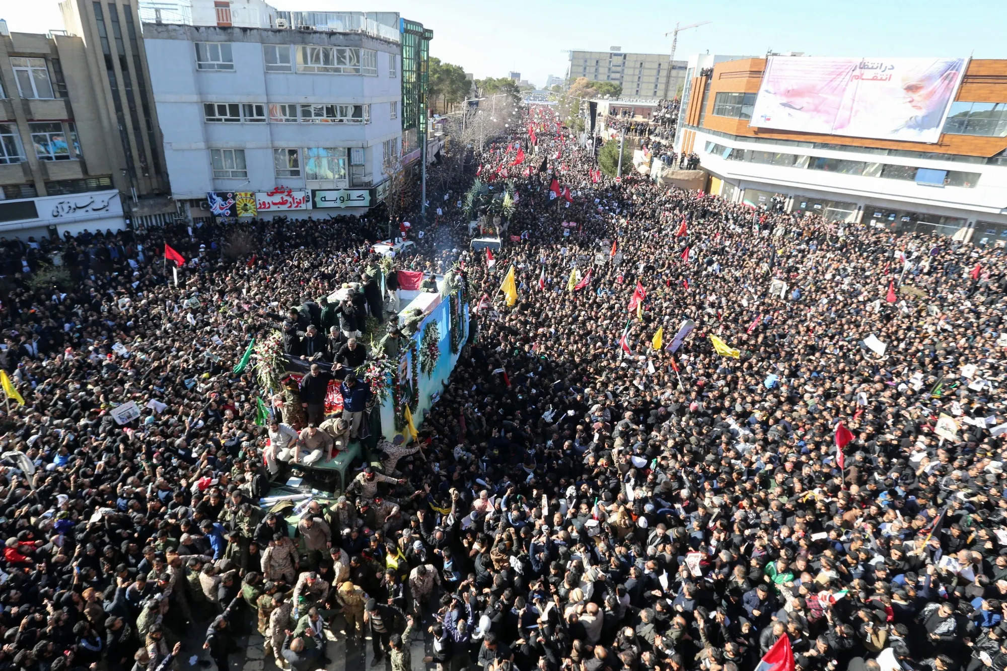 Mourners attend the funeral of General Qassem Soleimani in Kerman, Iran, on Dec. 7.