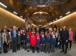 Local schoolchildren at the re-opening of Stainer Street, in London Bridge Station