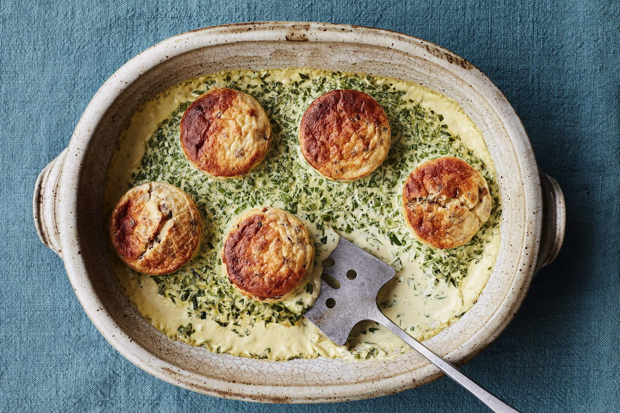 Double-baked mushroom souffles&nbsp;from Mary Berry’s Simple Comforts book.