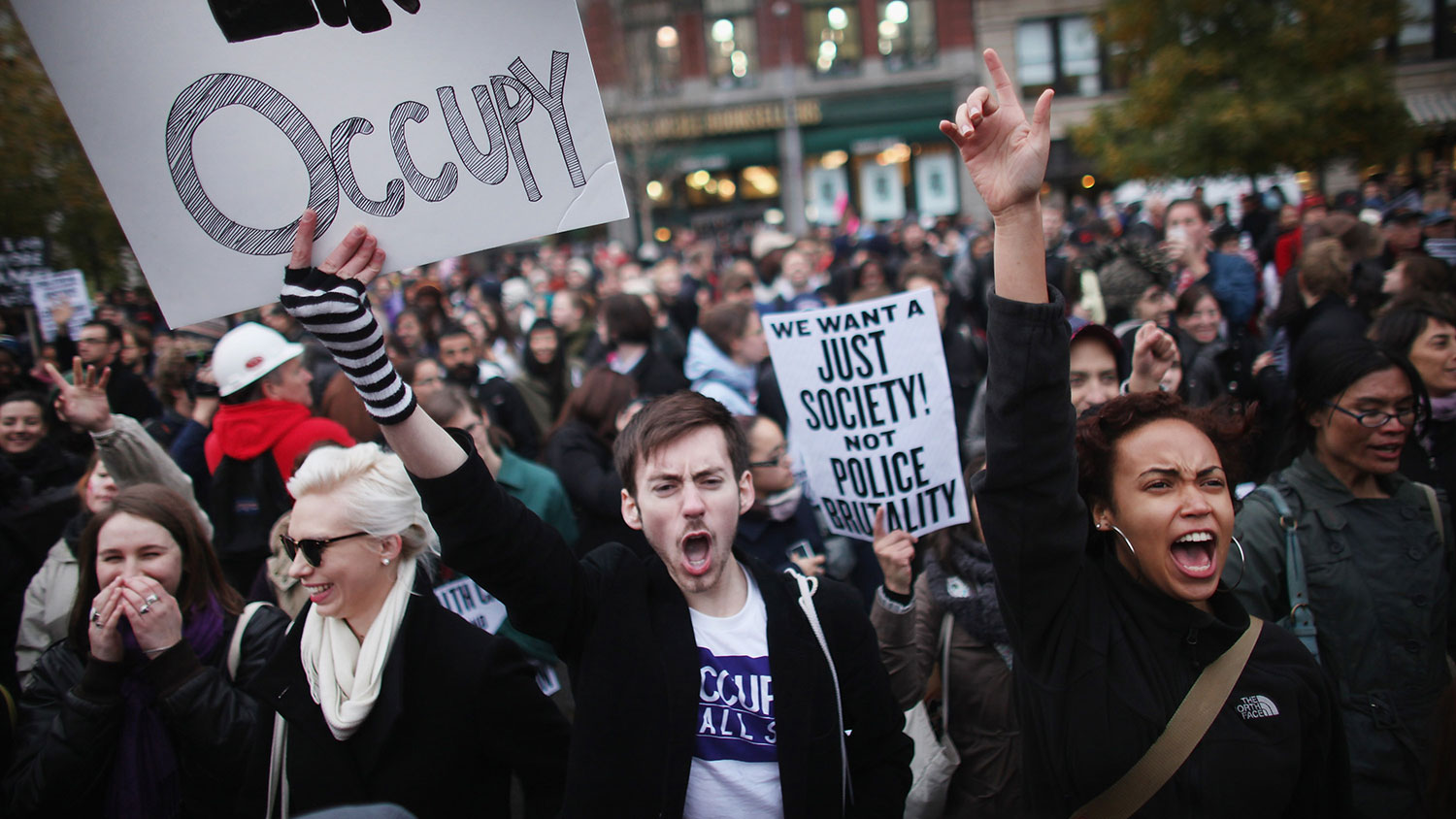 A large gathering of protesters affiliated with the Occupy Wall Street movement attend a rally on Nov. 17, 2011, in New York City.
