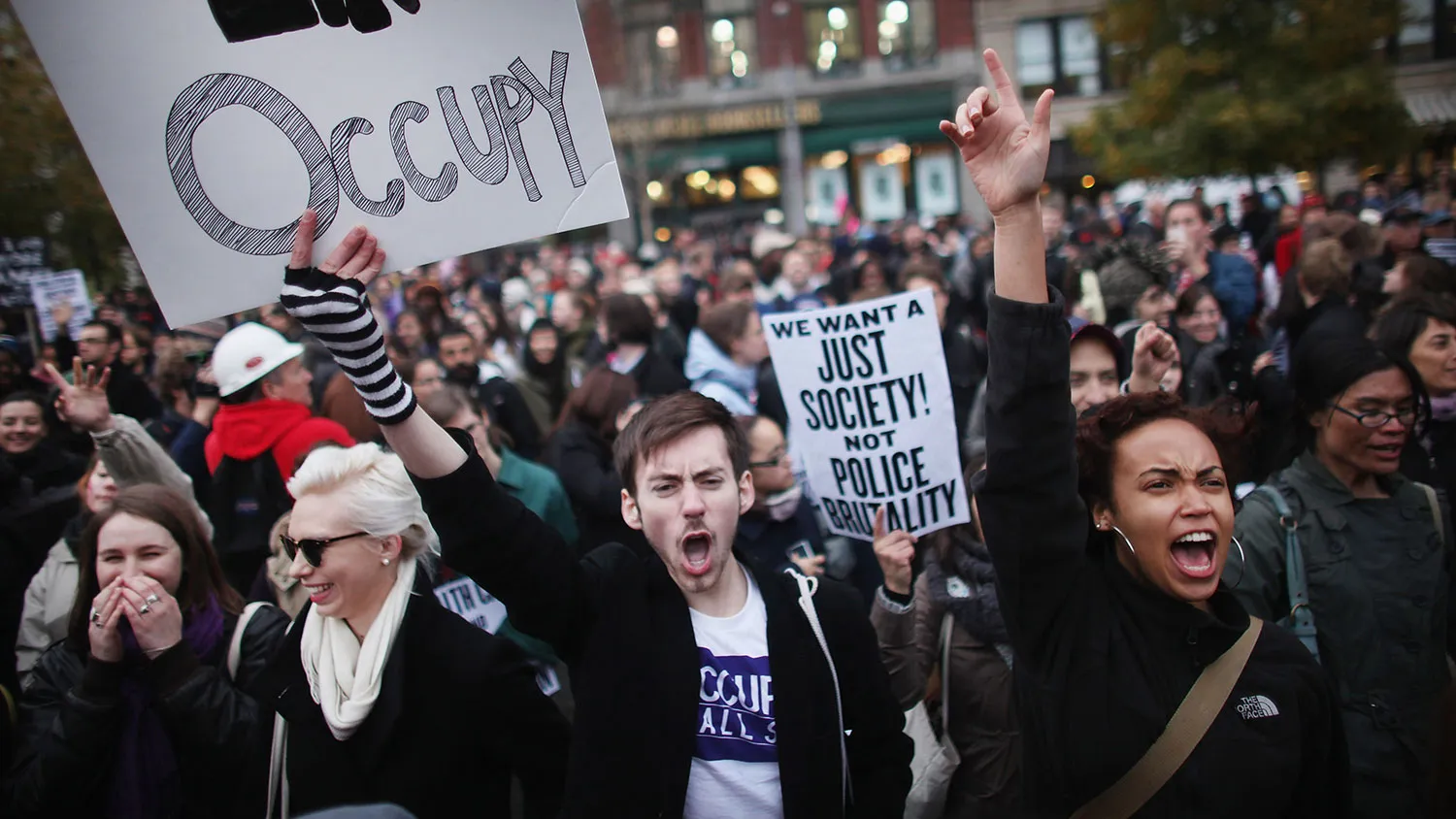 A large gathering of protesters affiliated with the Occupy Wall Street movement attend a rally on Nov. 17, 2011, in New York City.
