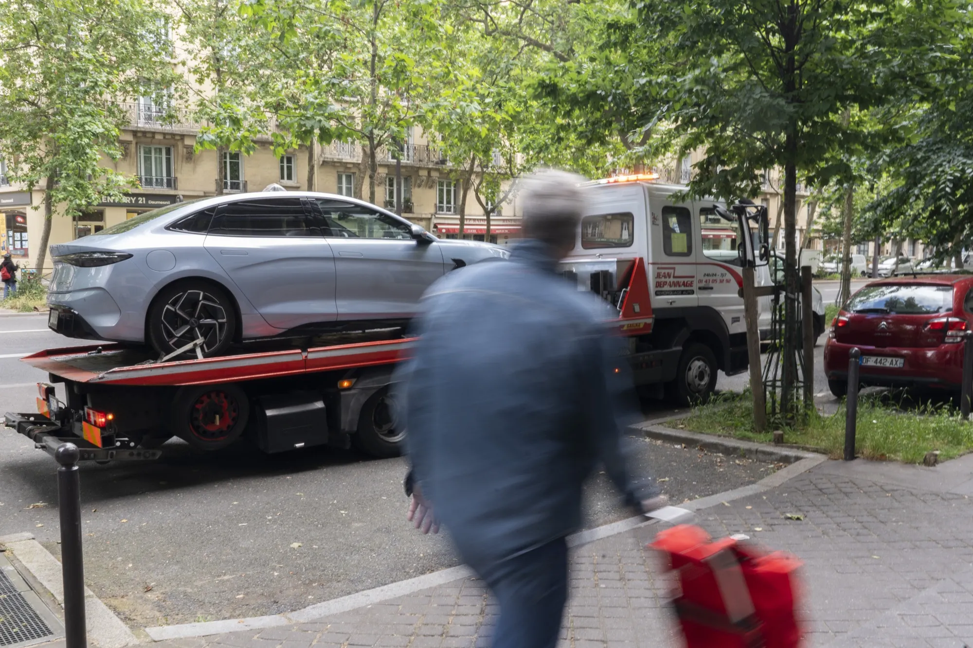 A BYD Co. Seal electric vehicle&nbsp;is delivered to a BYD center in Paris.