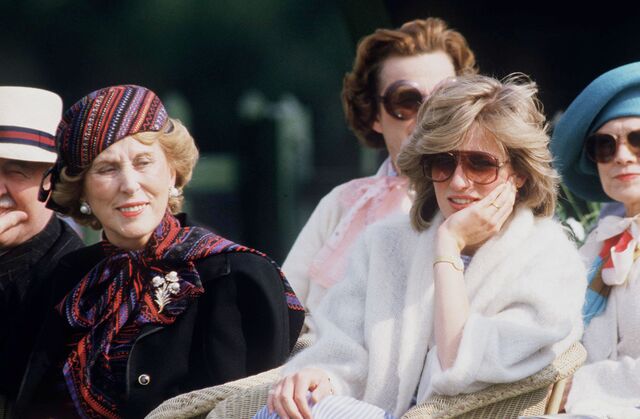 Princess Diana with Estee Lauder (left) watching a charity polo match.