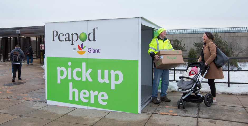 The online grocer Peapod launches grocery pick-up locations at three D.C.-area Metro stations.