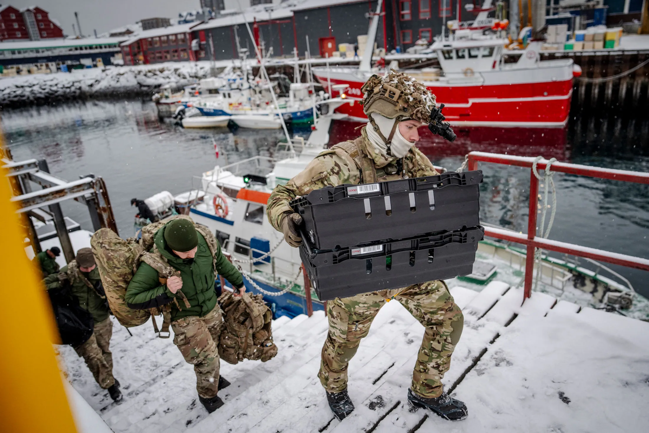 Danish soldiers disembark in Nuuk, Greenland, on Jan. 18.