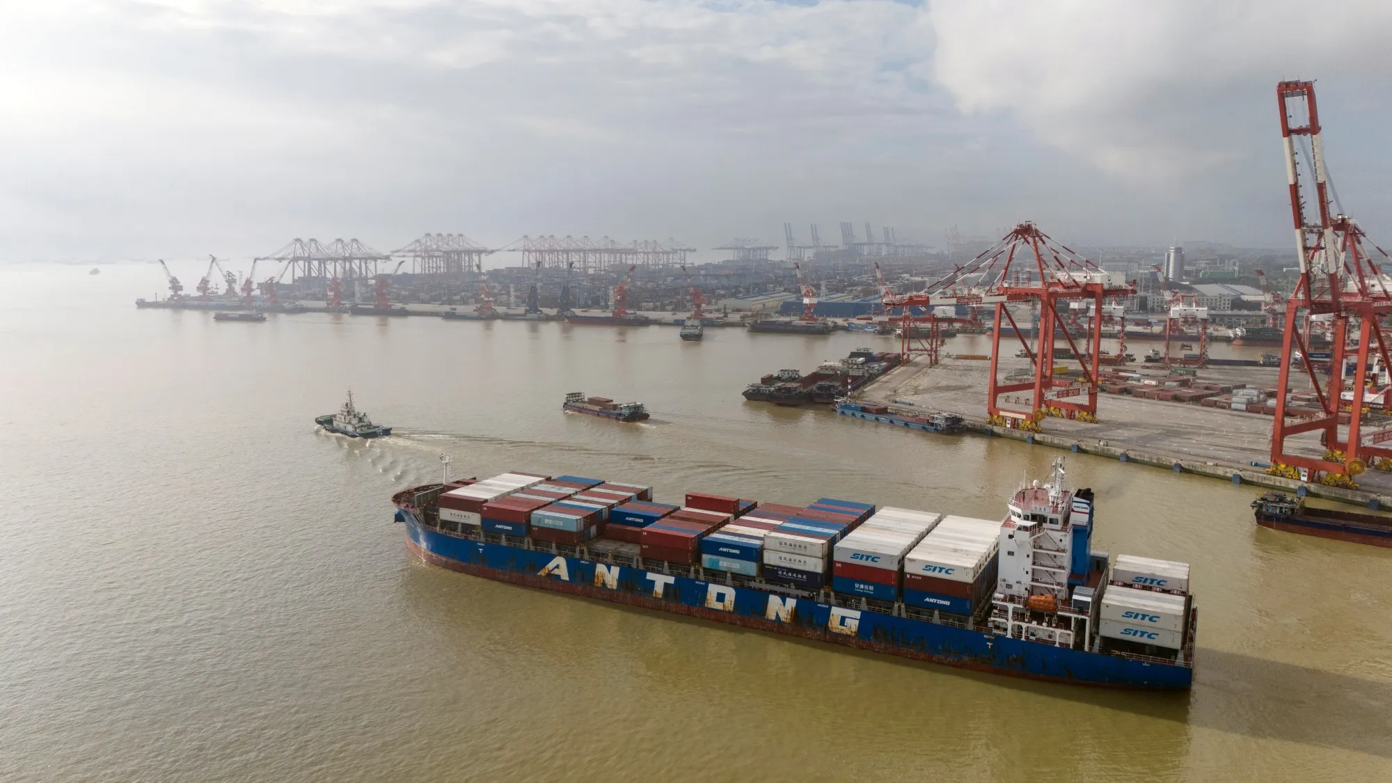An Antong Holdings Co. container ship at the Port of Nansha in Guangzhou, China.