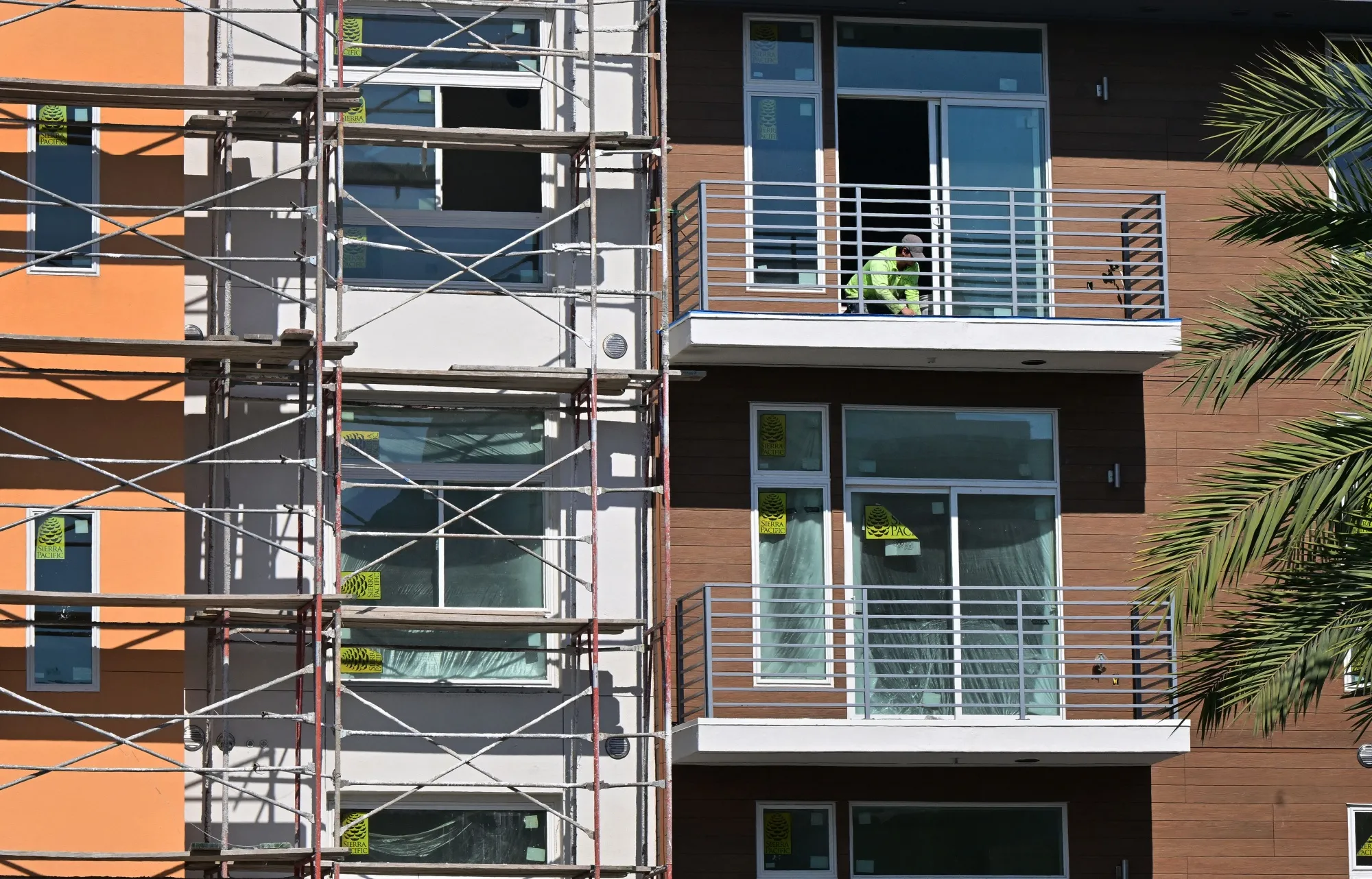 A nearly completed new apartment complex in Alhamba, California, where a raft of new zoning rules aim to speed construction&nbsp;of new housing statewide.&nbsp;