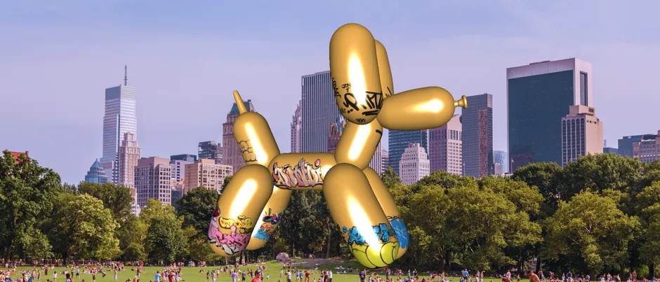 Chilean artist Sebastian Errazuriz vandalized Jeff Koons's virtual "Balloon Dog" last fall using virtual graffiti on his own app as part of a “stance against an imminent AR corporate invasion.”