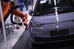 A robotic arm scans the body of&nbsp;a Volkswagen ID.3 electric automobile at a factory in Zwickau, Germany.