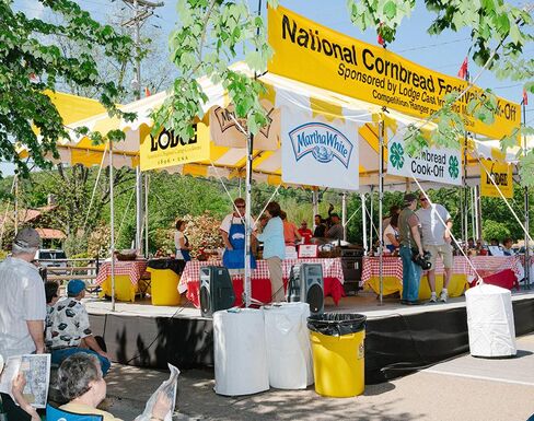 The stage for the cornbread cook-off at the National Cornbread Festival in South Pittsburg, Tenn., on April 26.
