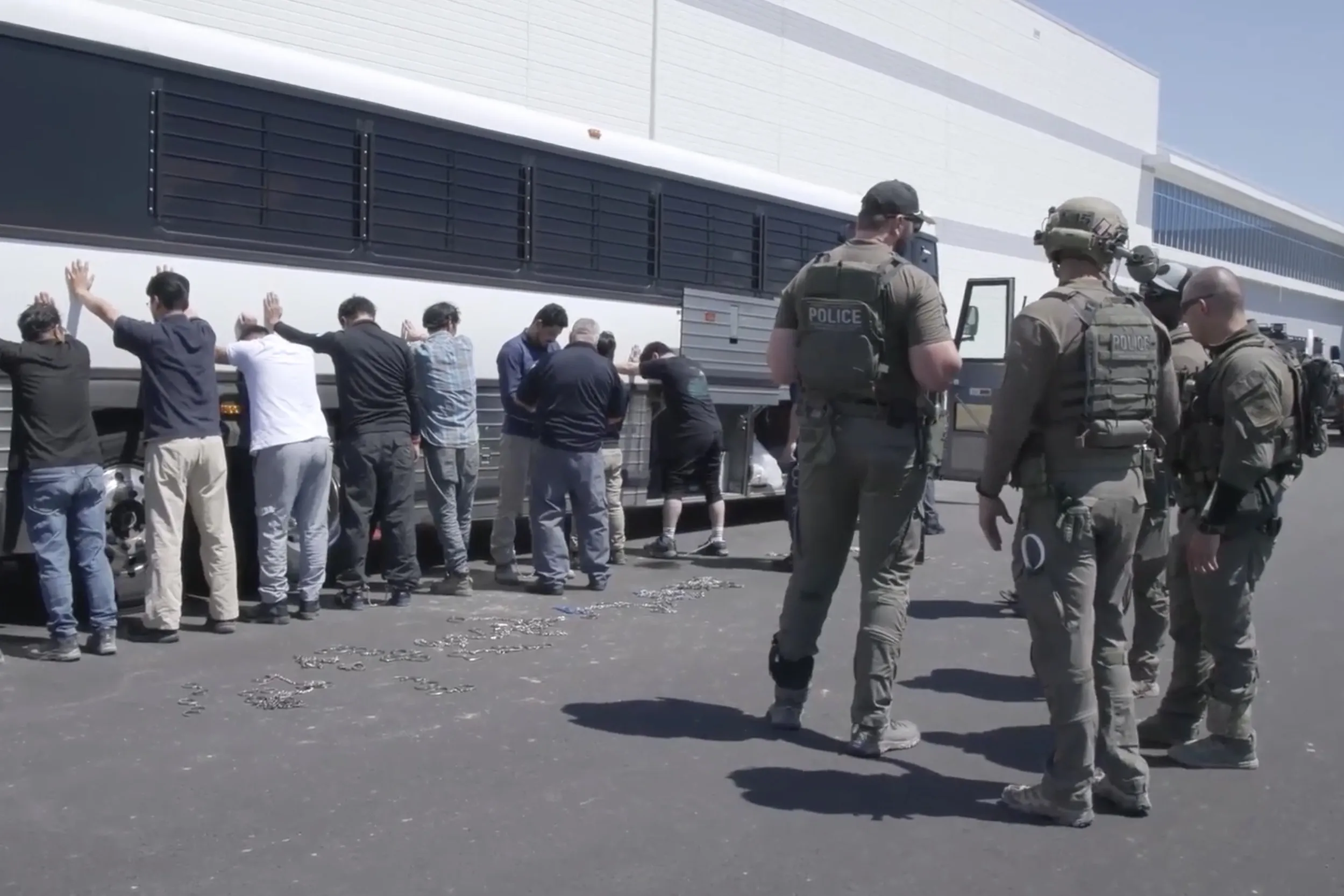 Image from video provided by U.S. Immigration and Customs Enforcement of the raid at the plant in Georgia on Sept. 4.