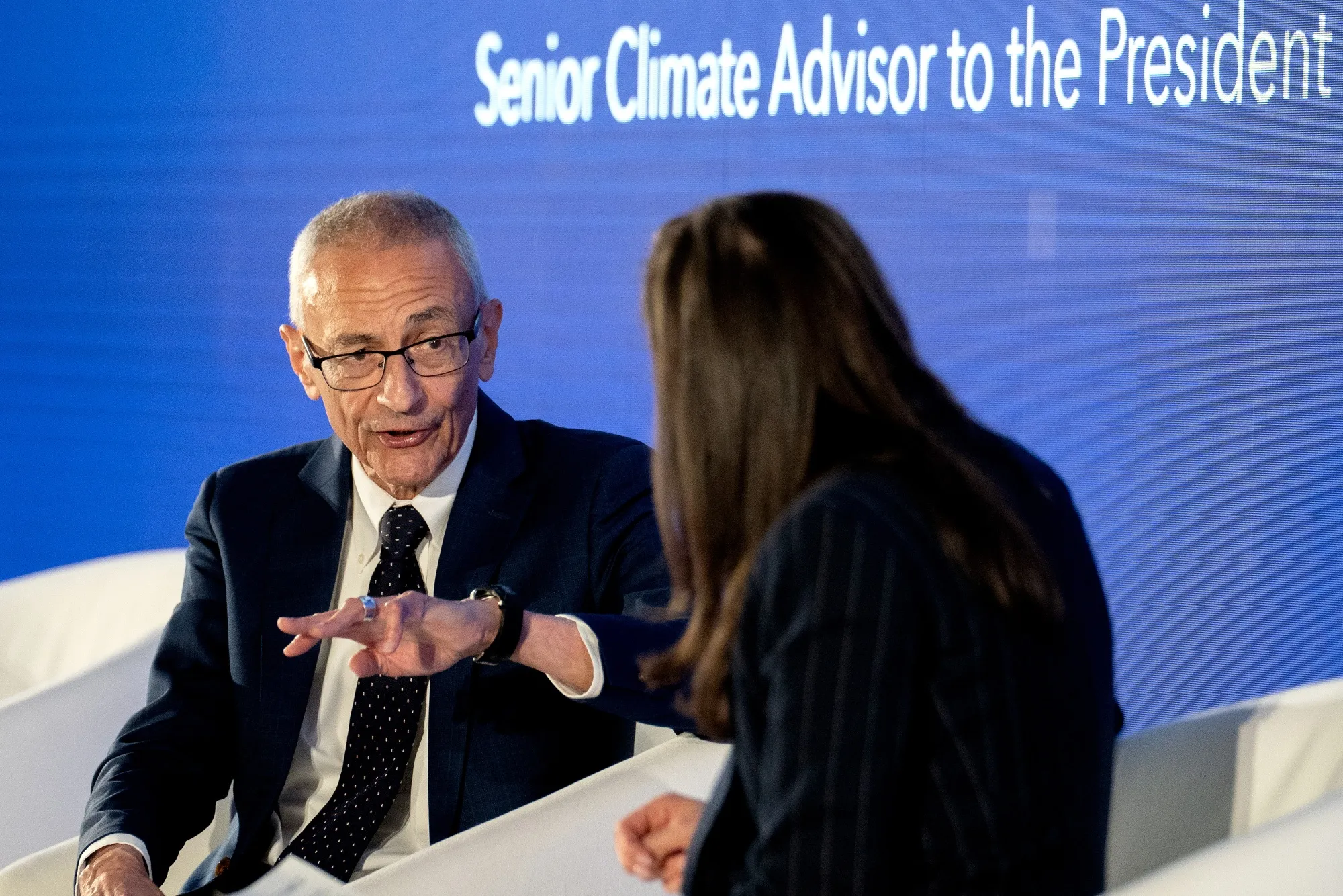 John Podesta, senior adviser to the president for clean energy innovation, during the BNEF Summit in New York&nbsp;on April 16.&nbsp;