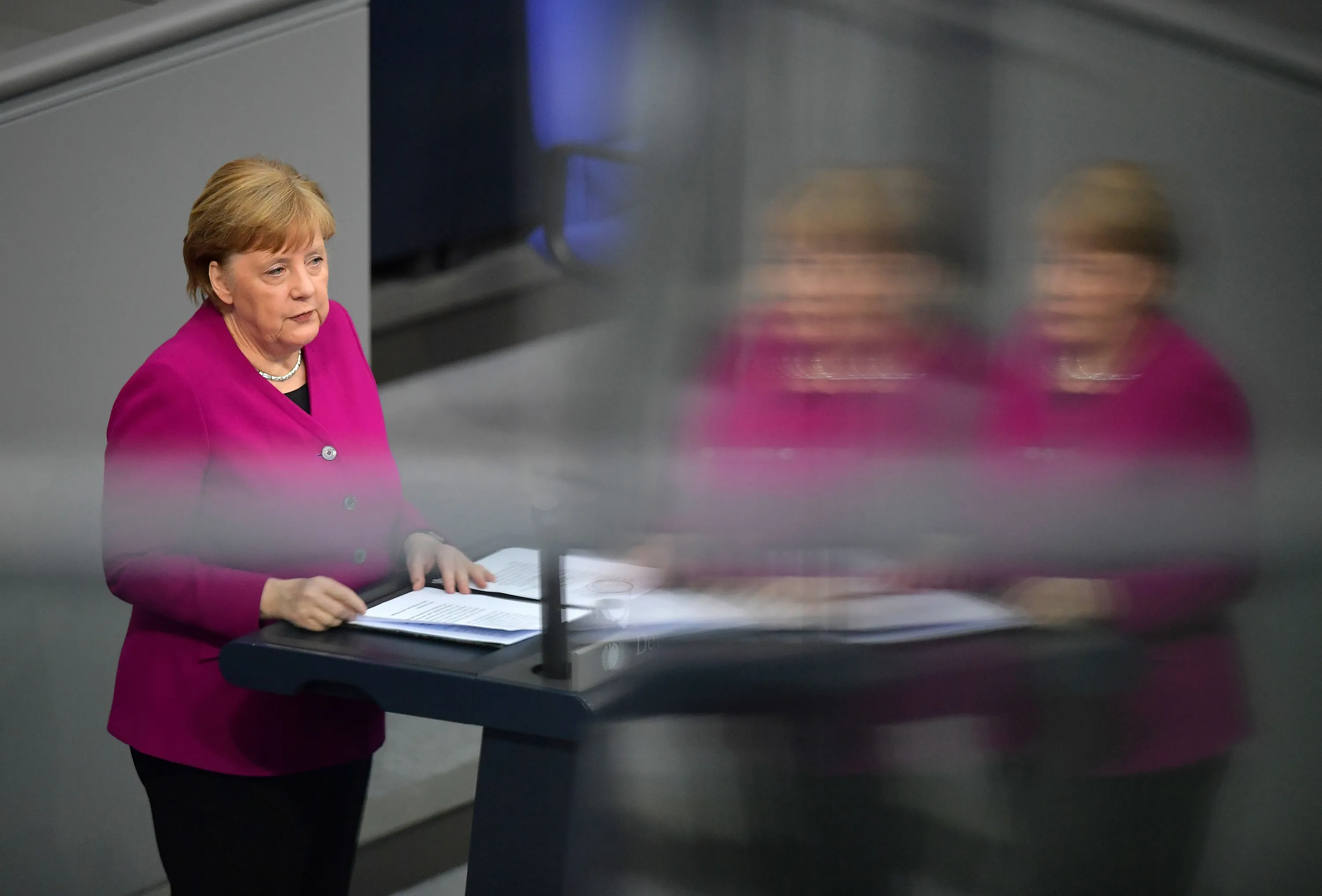 Angela Merkel speaks in Berlin on April 23.