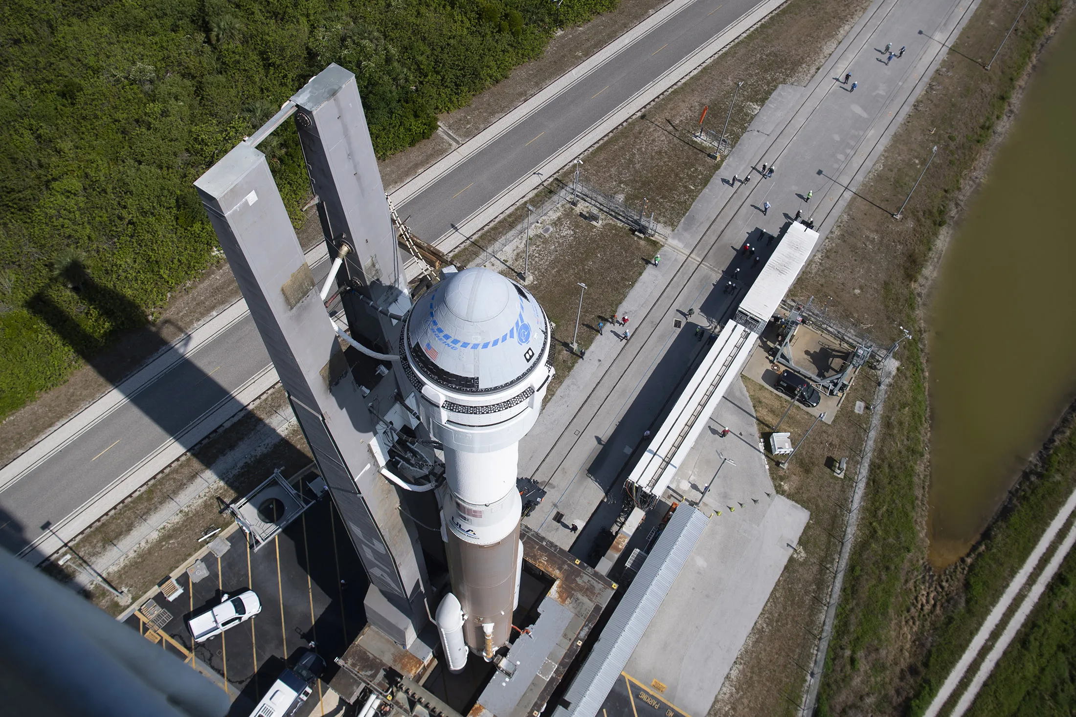 A United Launch Alliance Atlas V rocket with Boeing's CST-100 Starliner spacecraft aboard ahead of the Orbital Flight Test-2 mission at Cape Canaveral Space Force Station&nbsp;on May 18, 2022.