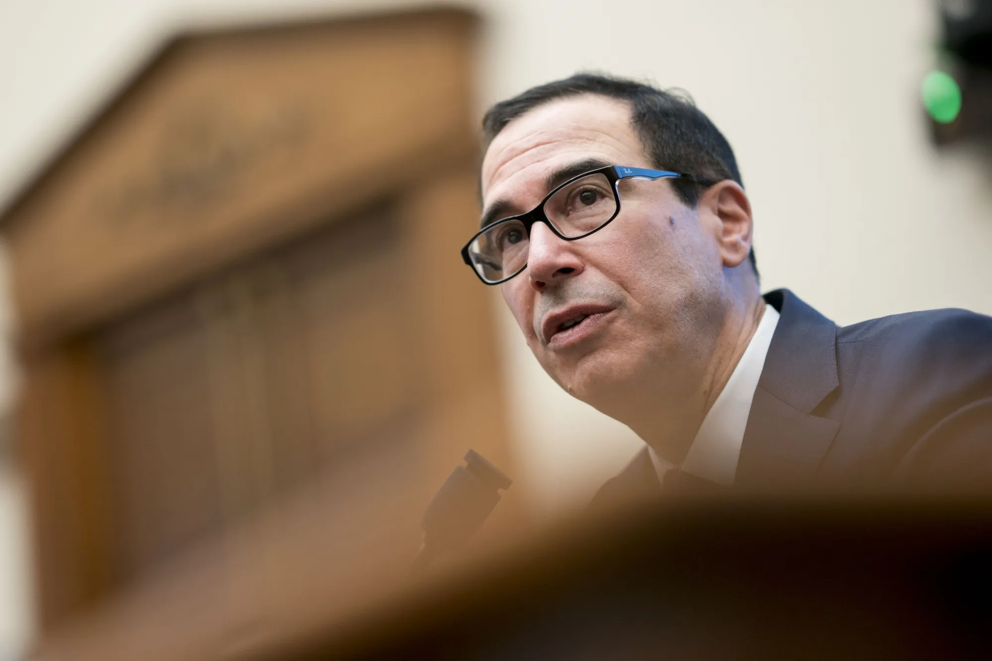 Steven Mnuchin, U.S. Treasury secretary, speaks during a House Financial Services Committee hearing in Washington, D.C. on May 22, 2019.