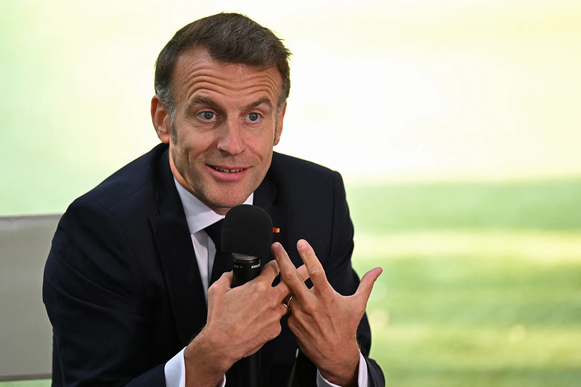 France’s President Emmanuel Macron addresses the students of the French School in Nicosia, Cyprus, on April 23.