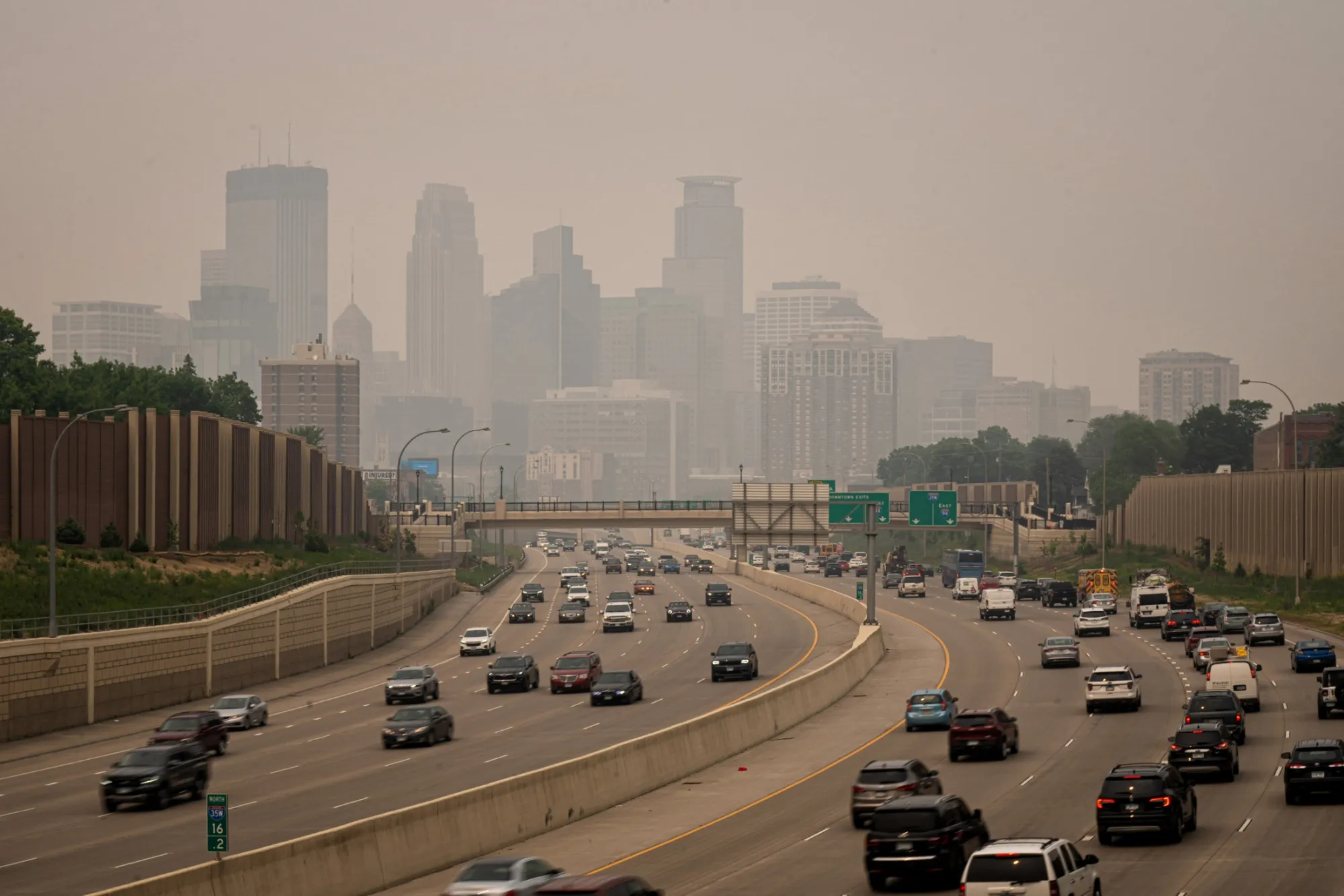 Smoke from Canadian wildfires blankets Minneapolis in June.