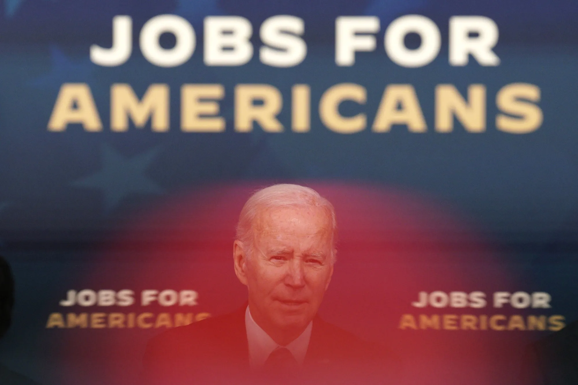 US President Joe Biden speaks in Washington, DC, on Friday, Feb. 3, 2023. The US labor market burned red-hot in January as hiring unexpectedly surged and unemployment fell to a 53-year low, defying recession forecasts.