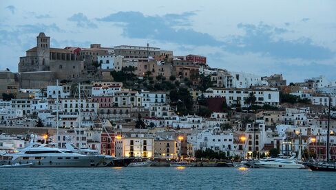 Ibiza's Old Town at dusk.
