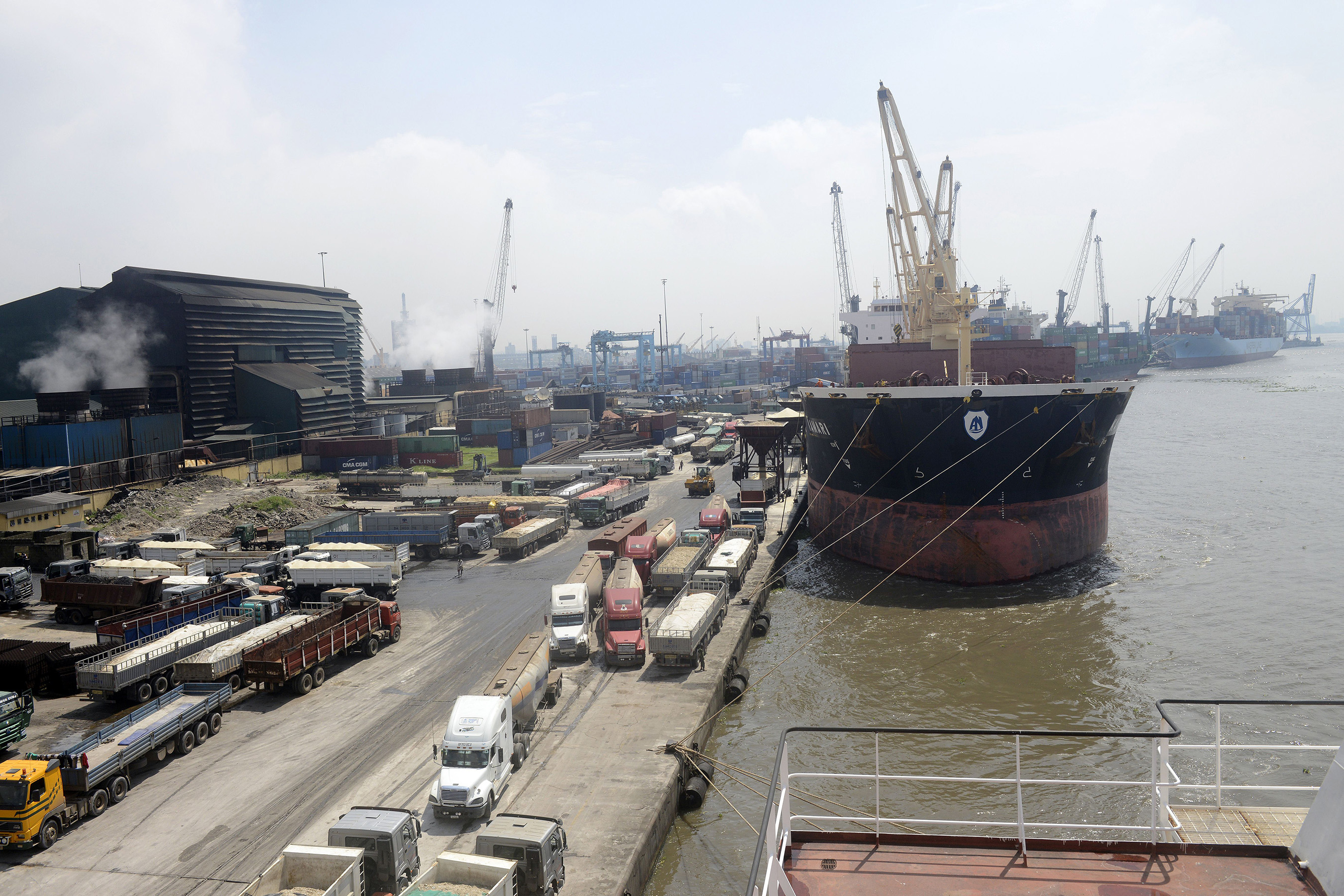 Cargo ships are docked at the Apapa Sea Port in Lagos.