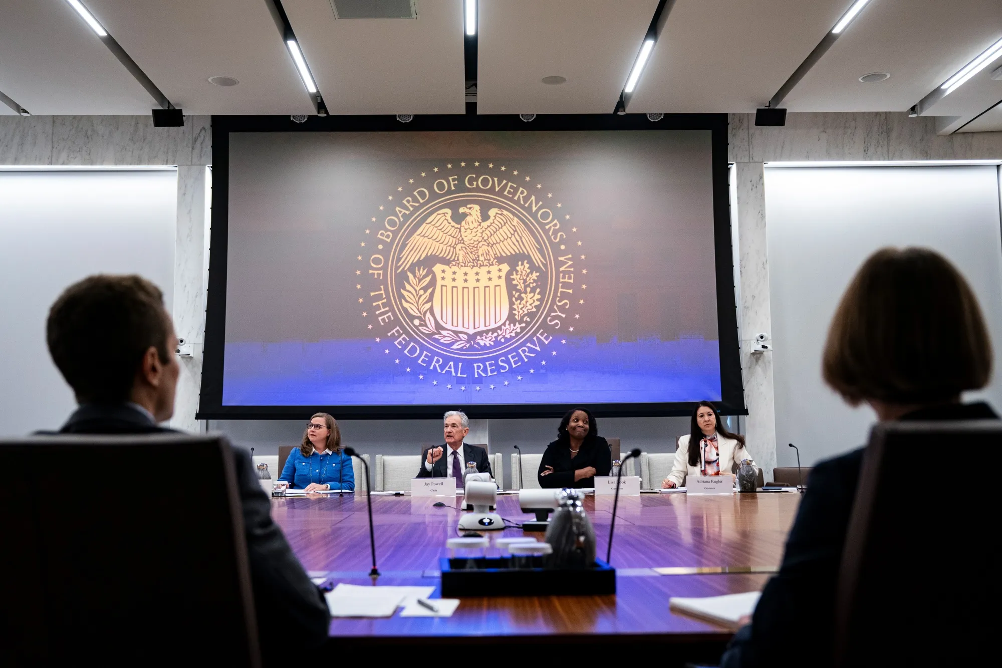 US Federal Reserve officials during the Federal Reserve Board open meeting in Washington on June 25.