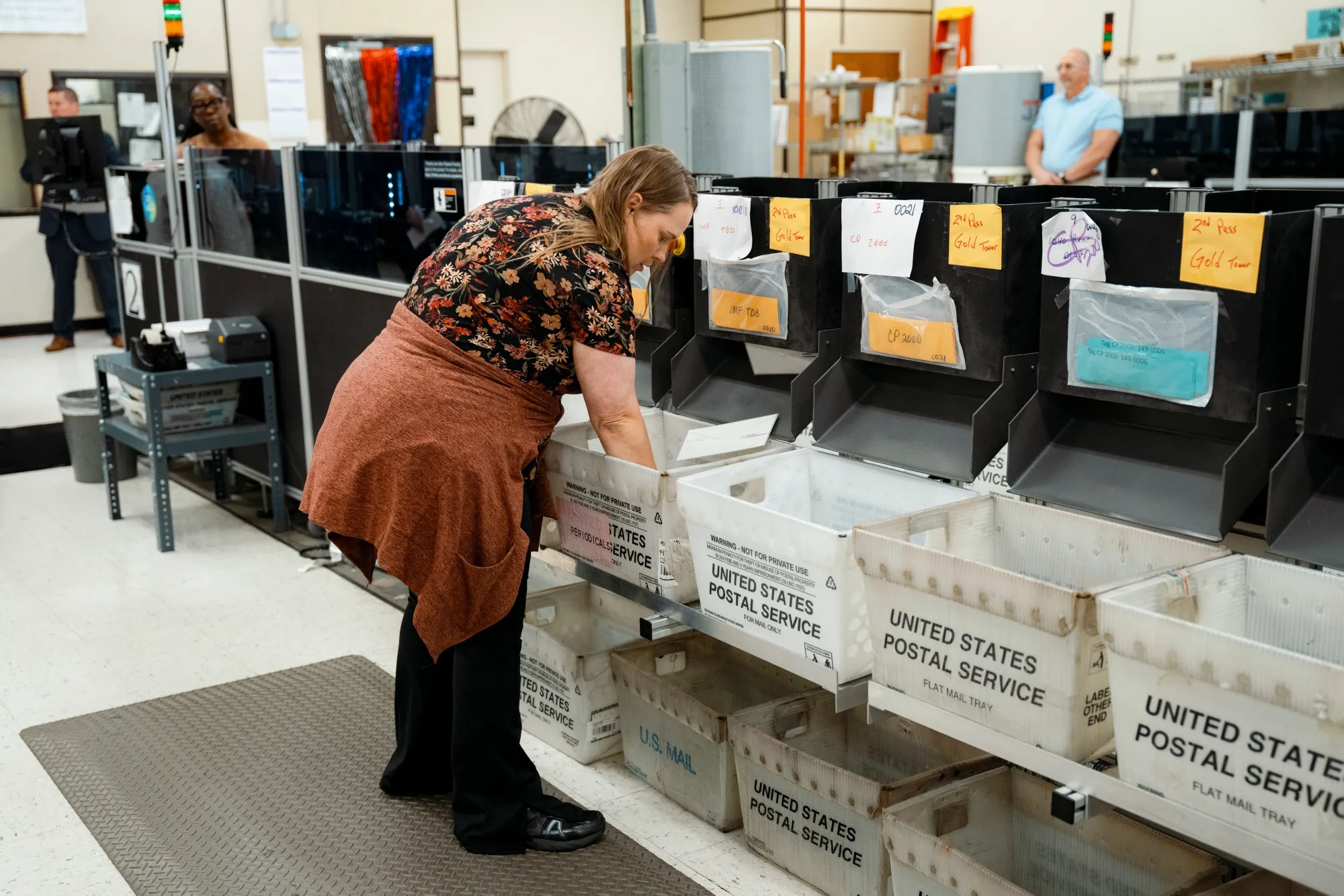 An employee in the mail sorting room at the Internal Revenue Service campus in Austin, Texas.