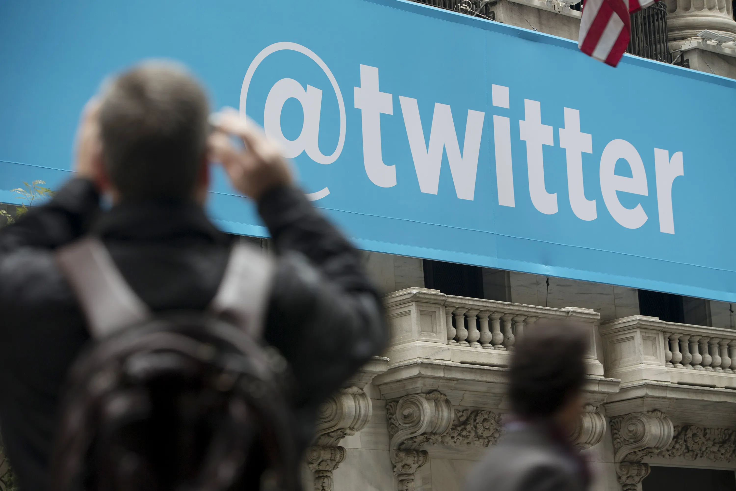 The @twitter banner displayed on the exterior of the New York Stock Exchange. Photographer: Scott Eells/Bloomberg