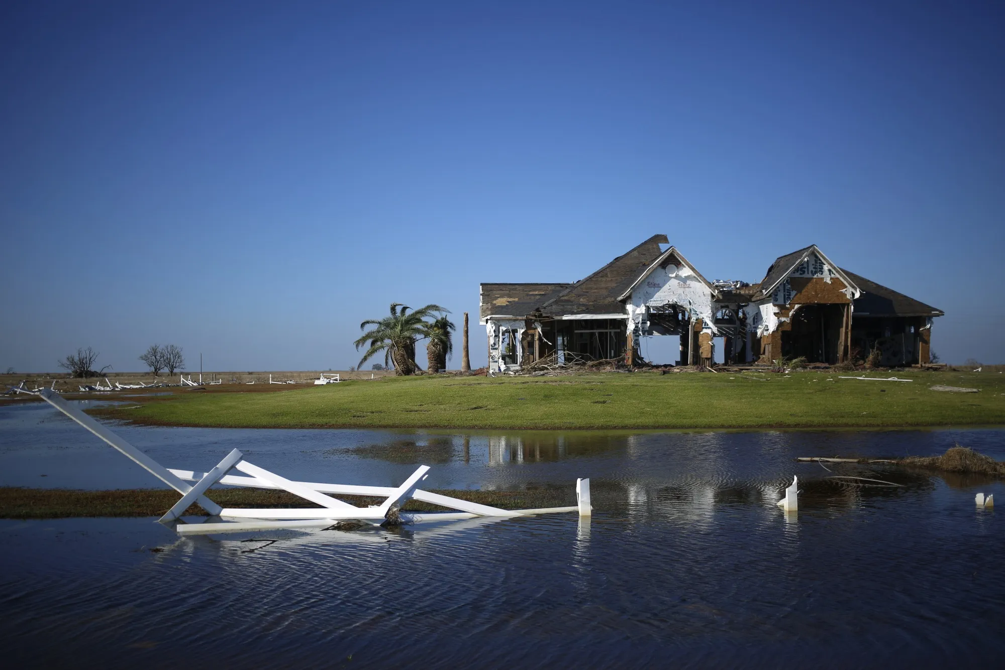 Back-to-back storms have swallowed up the marshy coast near Cameron, Louisiana.