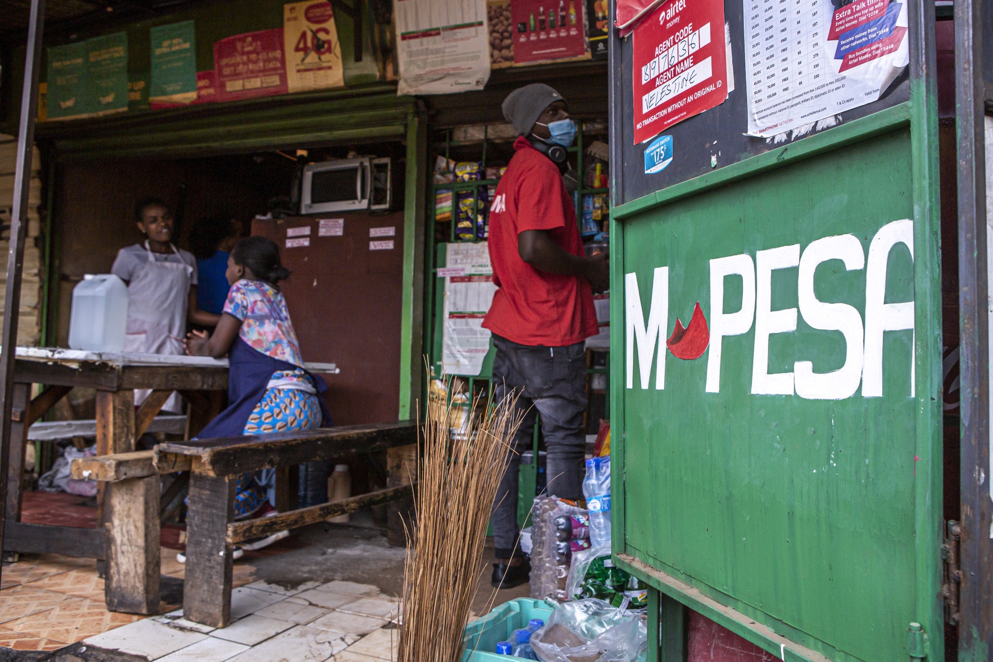 A kiosk offering M-Pesa services in Nairobi, Kenya.