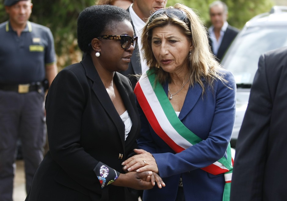 Lampedusa Mayor Giusi Nicolini (right), awarded for her work with migrants, meets Italy's then-Integration minister Ceclie Kyenge in 2013.