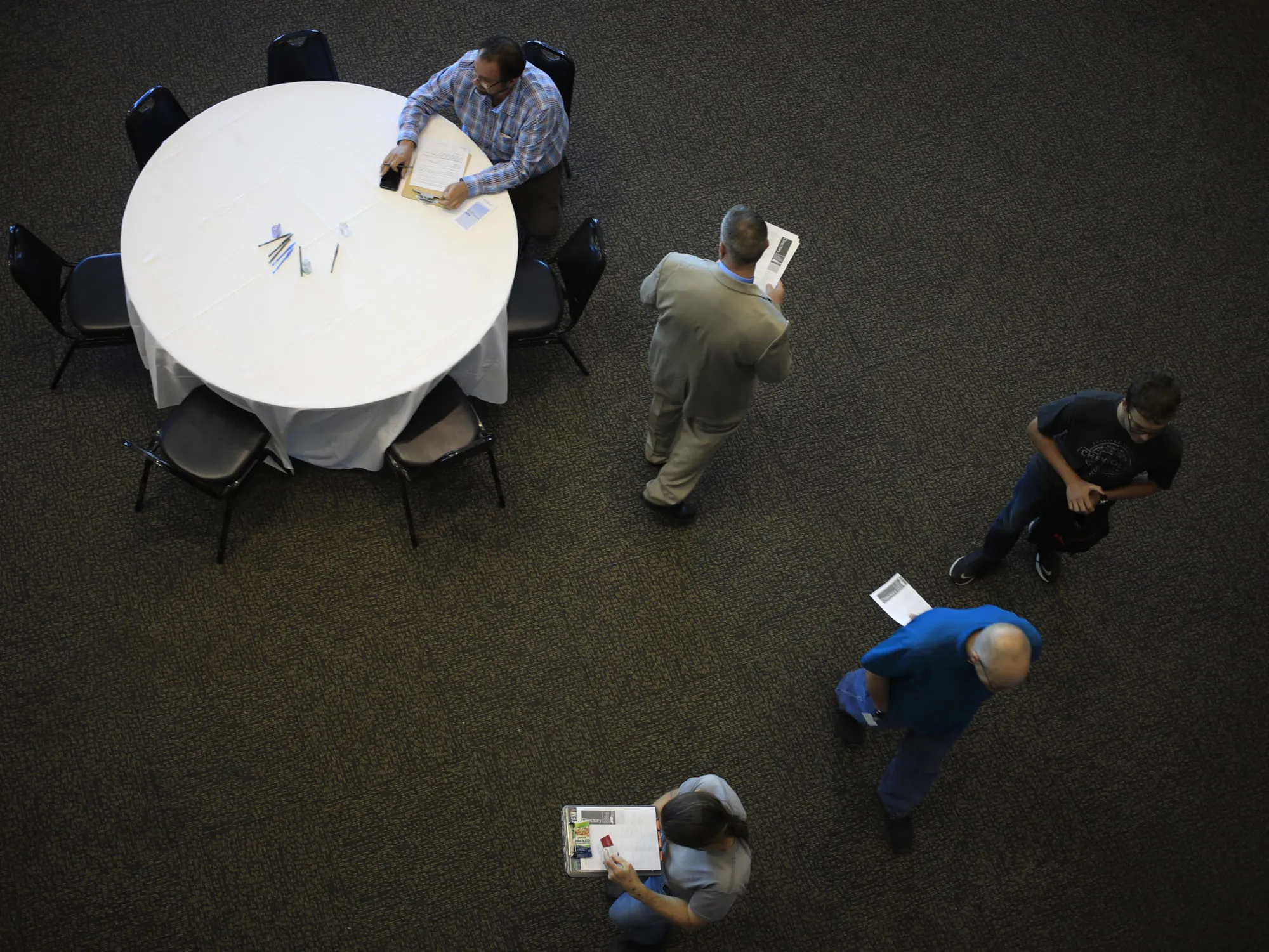 Job seekers attend a career fair in Louisville, Kentucky.