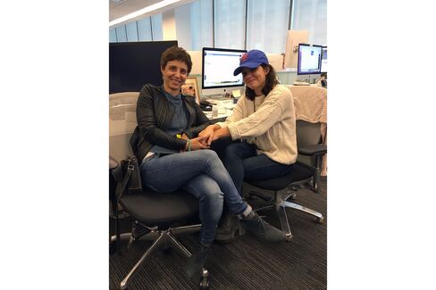 Natalie and her mom at work.
