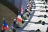 U.K. and French flags at the European Parliament. 