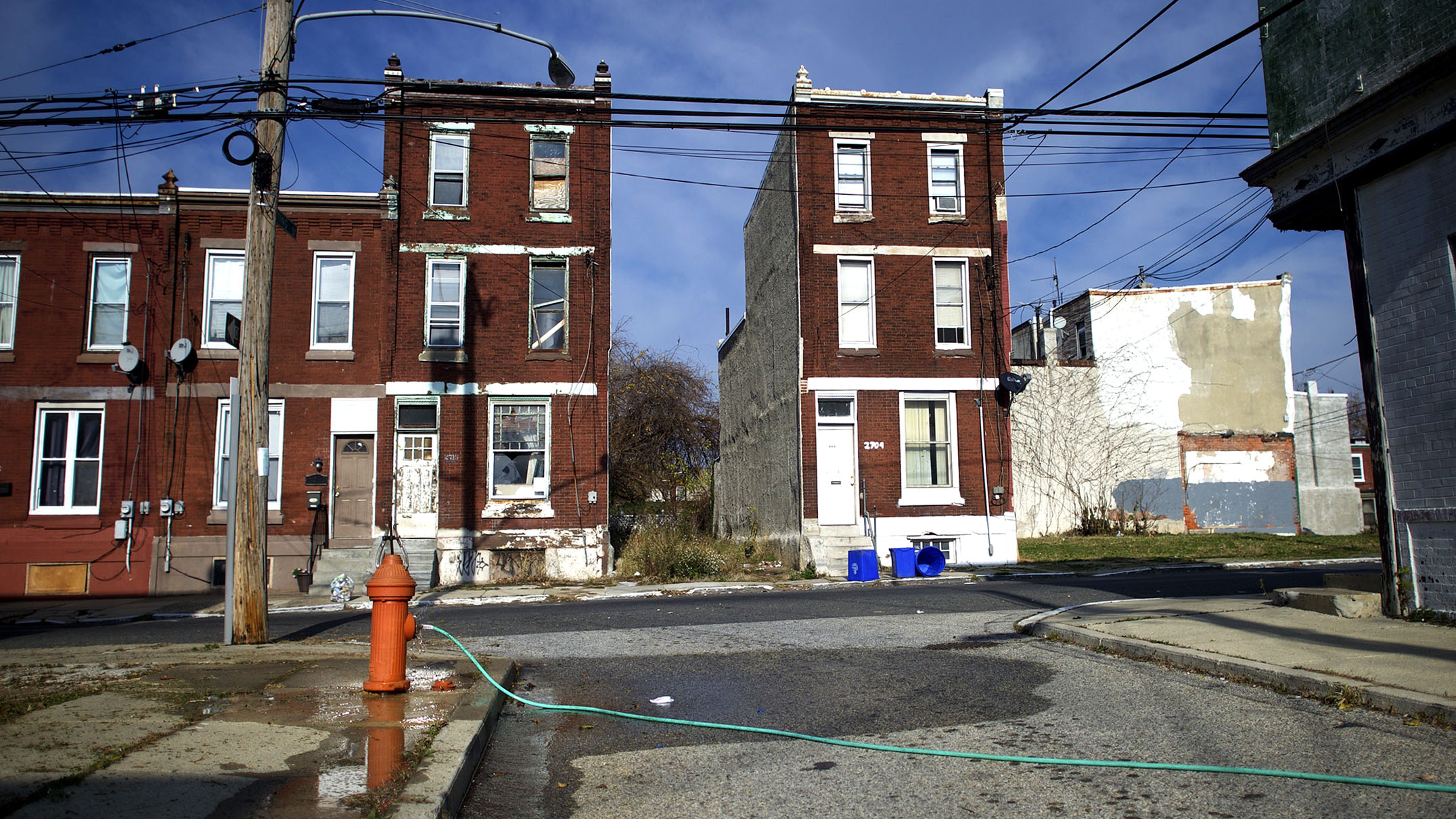 An illegally-tapped fire hydrant in the Brewerytown section of Philadelphia, where the Philadelphia Land Bank is making some of its first acquisitions.