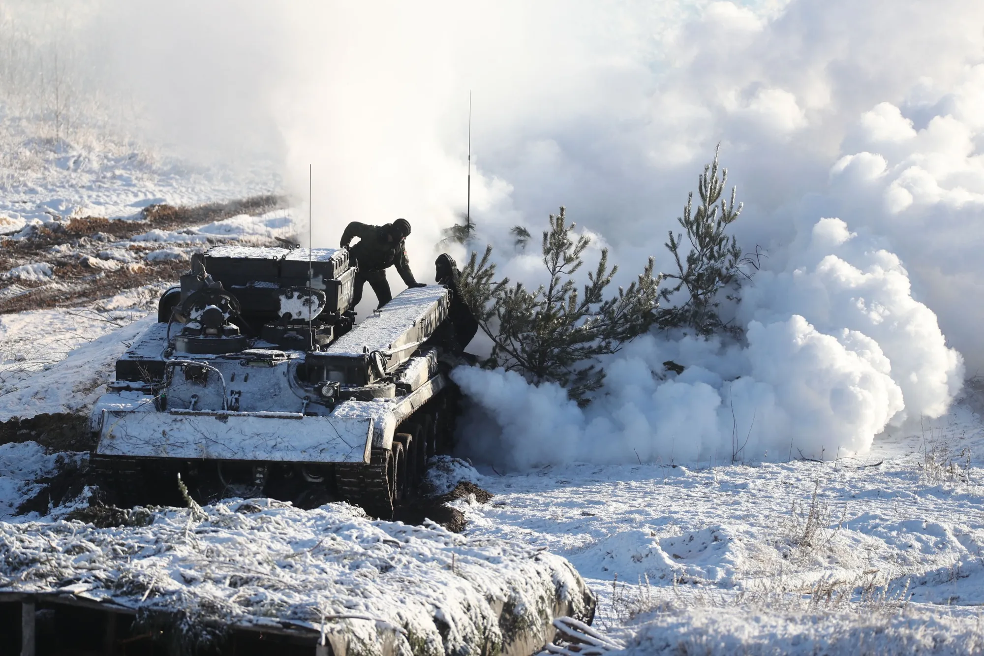 A joint exercise between the armed forces of Russia and Belarus&nbsp;on Feb. 12.
