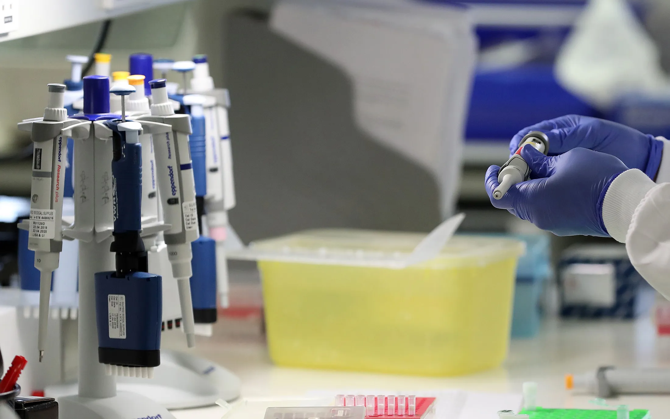 A researcher from Sidra Medicine demonstrates an alternative testing process for Covid-19&nbsp;in&nbsp;Doha, Qatar on April 23.