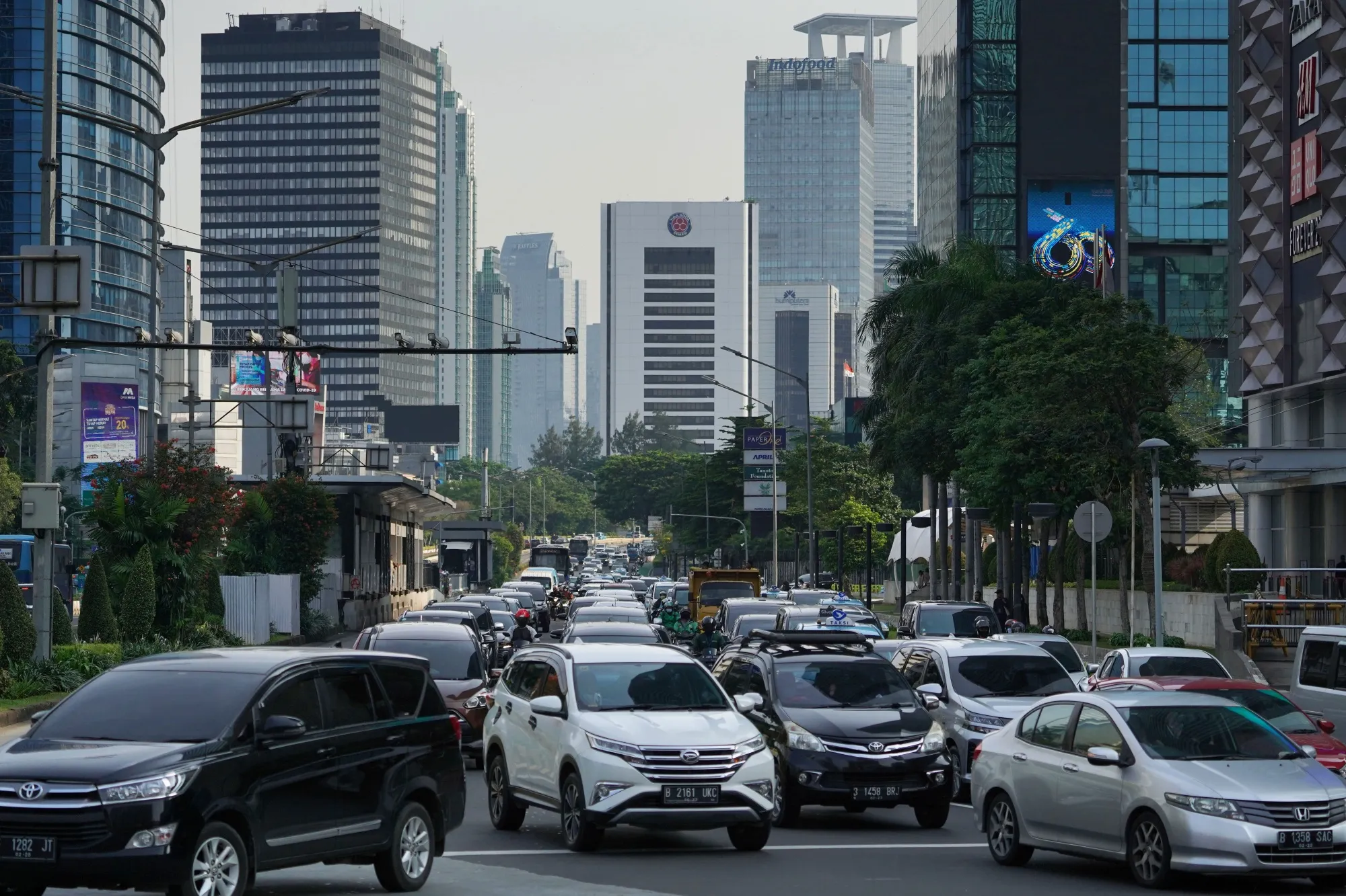 Traffic in the central business district of Jakarta, Indonesia.