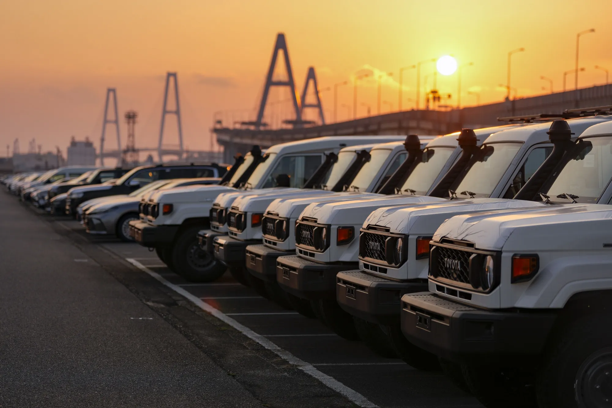 Toyota Motor Corp. Land Cruiser 70 vehicles bound for shipment at the Port of Nagoya in Tokai, Aichi Prefecture, Japan.