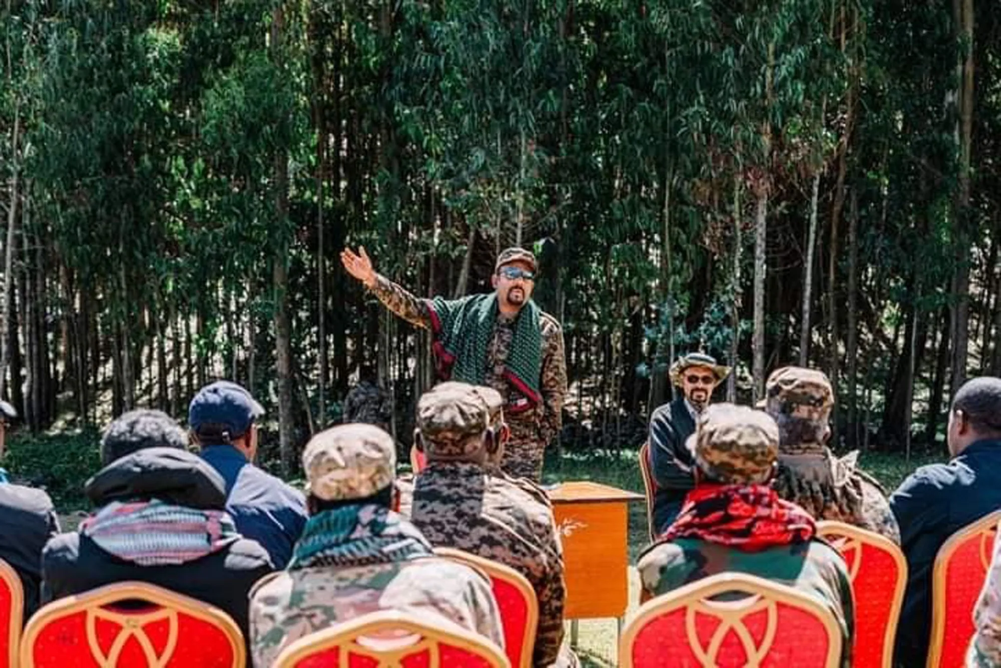 Ethiopia's Prime Minister Abiy Ahmed speaks with soldiers&nbsp;in Ethiiopia on Nov.&nbsp;29, 2021.