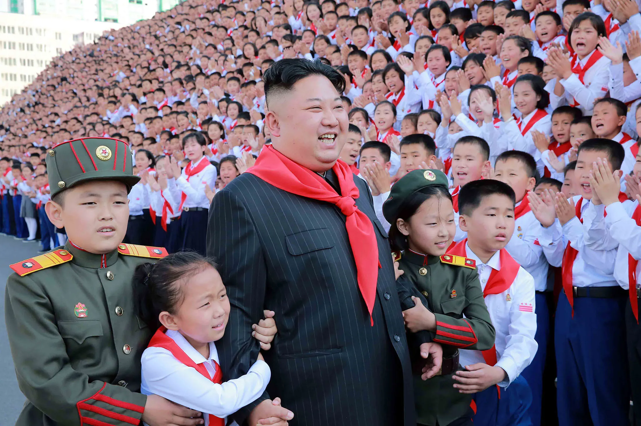 Kim Jong-Un with participants of&nbsp;the 8th Congress of the Korean Children\'s Union (KCU) in Pyongyang.