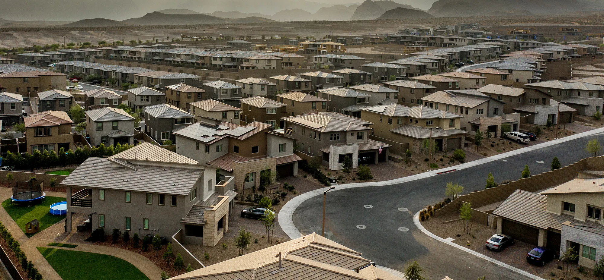 
Thanks to single-family zoning rules, suburban scenes like this,&nbsp;outside of Las Vegas, dominate much of the American landscape.
