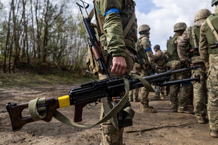 Ukrainian soldiers during military training at an undisclosed location in Poland.